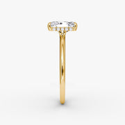 Radiant Cut - Plain Band Hidden Halo - Classic Engagement Ring- 14 K Gold